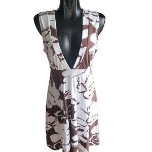 A.n.a Brown and White Patterned Deep V Neckline Sleeveless Dress L